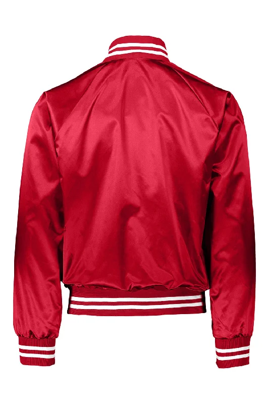 Augusta Sportswear Mens Water Resistant Snap Front Satin Baseball Jacket w/ Striped Trim - Red/White - NEW