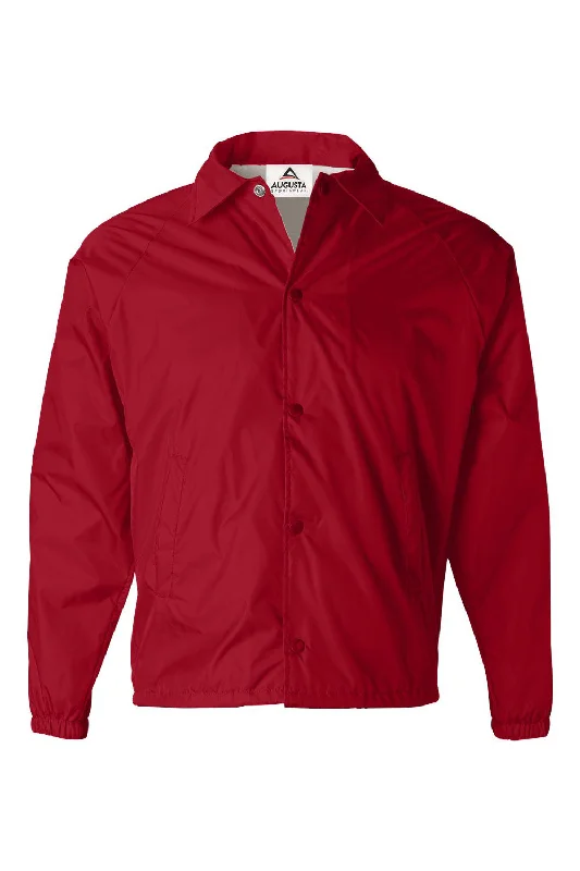 Augusta Sportswear Mens Water Resistant Snap Down Coaches Jacket - Red - NEW