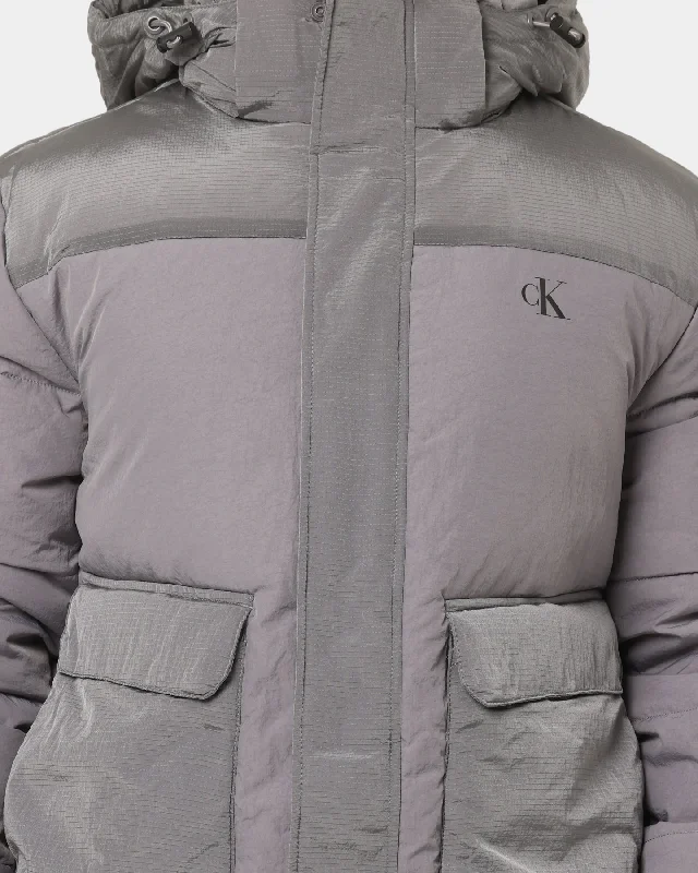 Calvin Klein Ribstop Non Down Hooded Puffer Fossil Grey