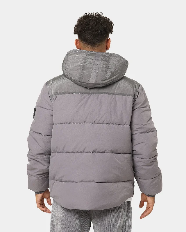 Calvin Klein Ribstop Non Down Hooded Puffer Fossil Grey