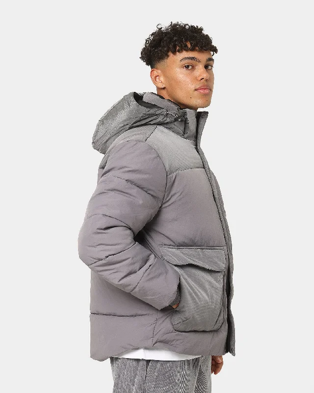 Calvin Klein Ribstop Non Down Hooded Puffer Fossil Grey