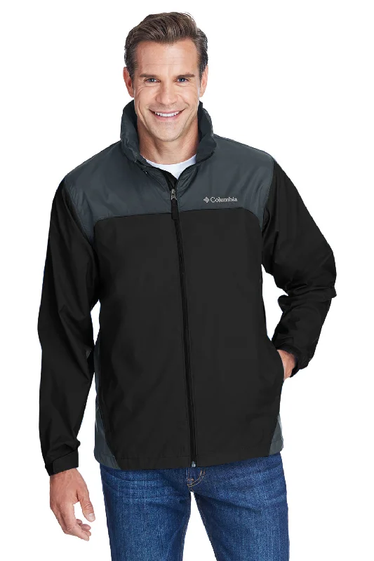 Columbia Mens Glennaker Lake Waterproof Full Zip Hooded Rain Jacket - Black/Grill Grey