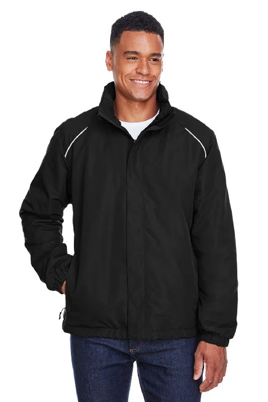 Core 365 Mens Profile Water Resistant Full Zip Hooded Jacket - Black