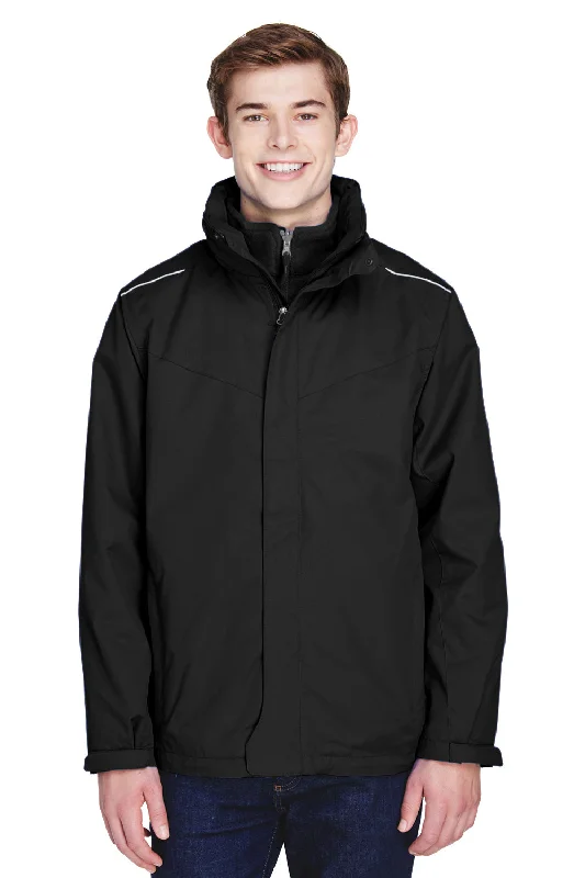 Core 365 Mens Region 3-in-1 Water Resistant Full Zip Hooded Jacket - Black