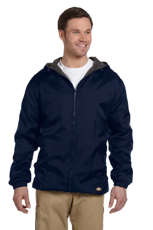 Dickies Mens Water Resistant Full Zip Hooded Jacket - Dark Navy Blue