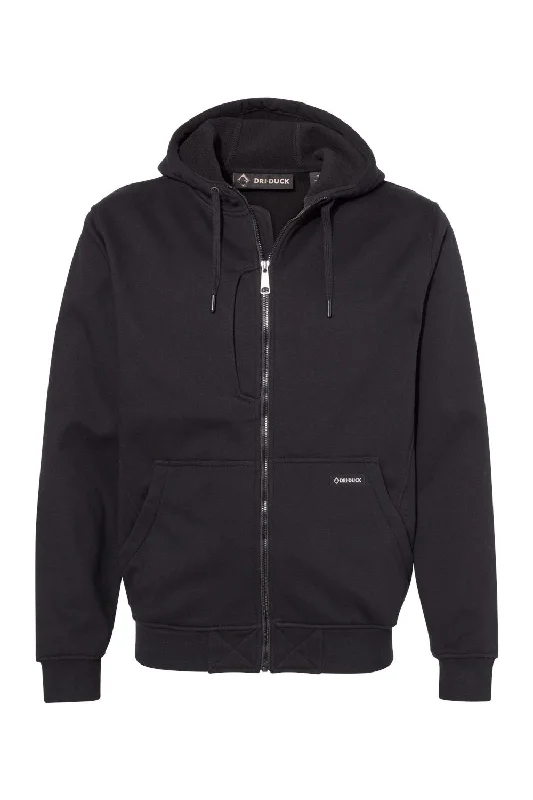 Dri Duck Mens Batemen Bonded Power Fleece 2.0 Full Zip Hooded Jacket - Black - NEW