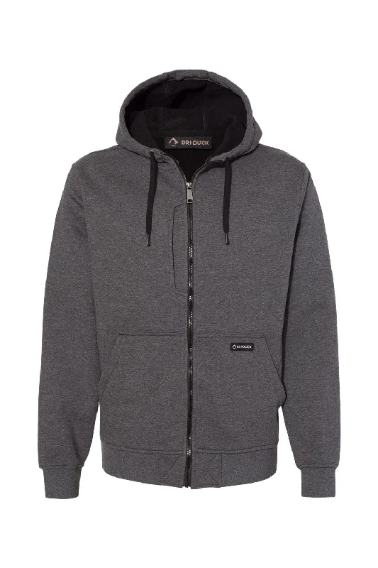 Dri Duck Mens Batemen Bonded Power Fleece 2.0 Full Zip Hooded Jacket - Dark Oxford Grey - NEW