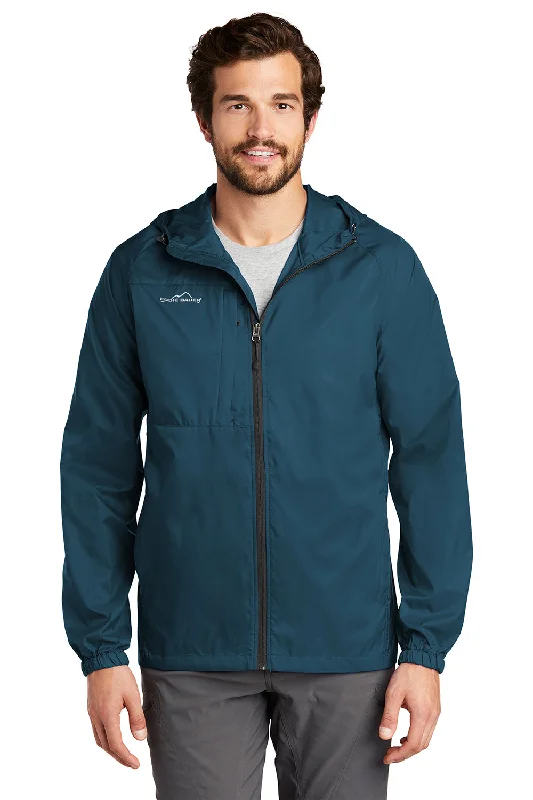 Eddie Bauer Mens Packable Wind Resistant Full Zip Hooded Jacket - Adriatic Blue