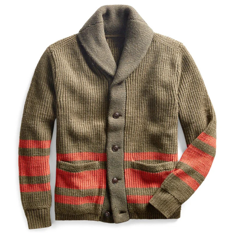 Men's Striped Lapel Zip Knitted Jacket