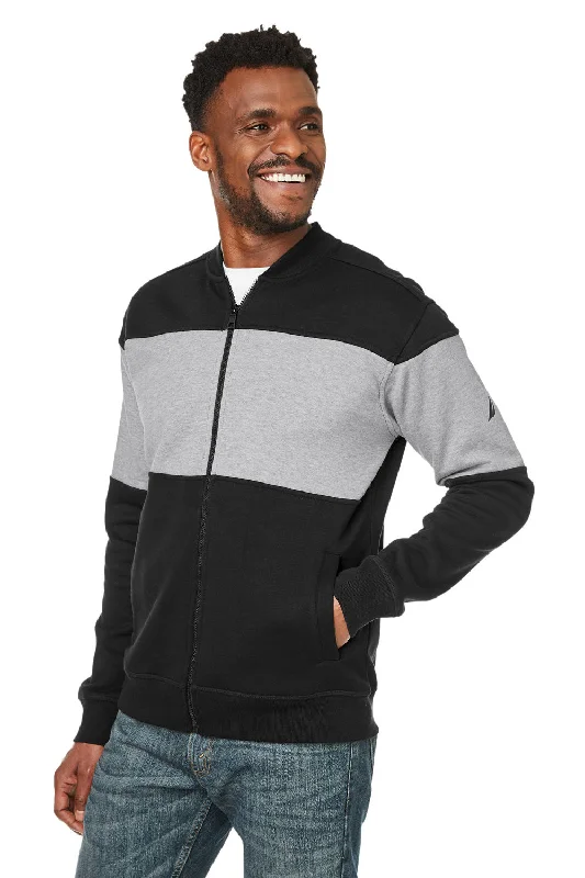 Nautica Mens Anchor Bomber Full Zip Fleece Jacket - Black/Heather Oxford Grey