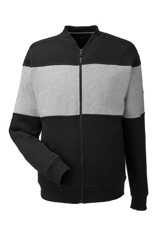 Nautica Mens Anchor Bomber Full Zip Fleece Jacket - Black/Heather Oxford Grey