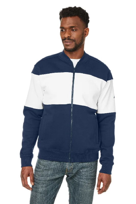 Nautica Mens Anchor Bomber Full Zip Fleece Jacket - Navy Blue/White