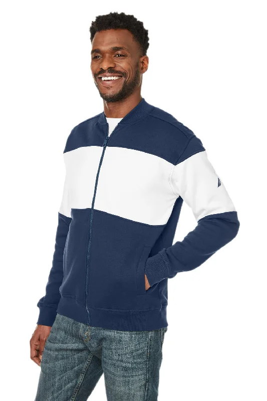 Nautica Mens Anchor Bomber Full Zip Fleece Jacket - Navy Blue/White