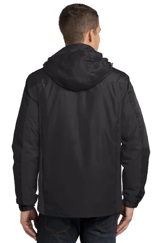 Port Authority Mens 3-in-1 Wind & Water Resistant Full Zip Hooded Jacket - Black/Magnet Grey