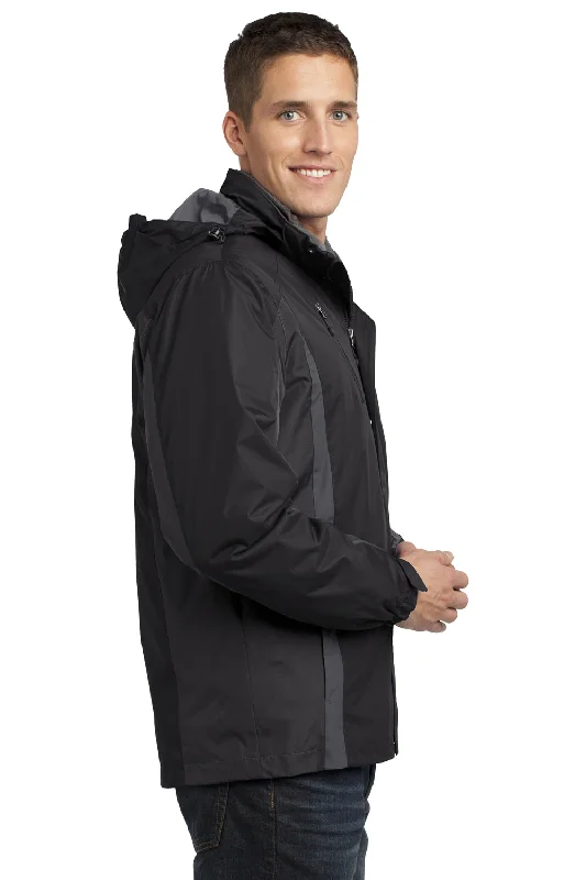 Port Authority Mens 3-in-1 Wind & Water Resistant Full Zip Hooded Jacket - Black/Magnet Grey