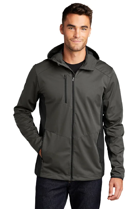 Port Authority Mens Active Wind & Water Resistant Full Zip Hooded Jacket - Steel Grey/Deep Black