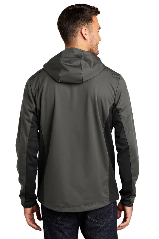 Port Authority Mens Active Wind & Water Resistant Full Zip Hooded Jacket - Steel Grey/Deep Black