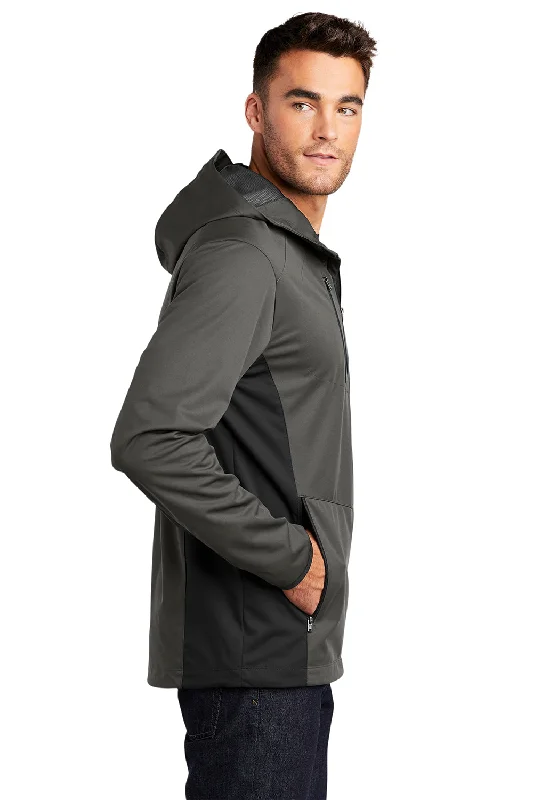 Port Authority Mens Active Wind & Water Resistant Full Zip Hooded Jacket - Steel Grey/Deep Black