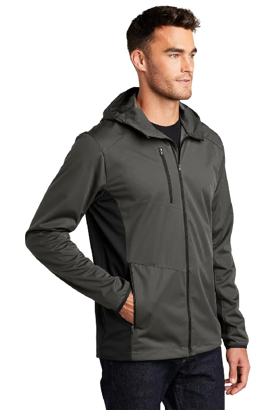 Port Authority Mens Active Wind & Water Resistant Full Zip Hooded Jacket - Steel Grey/Deep Black