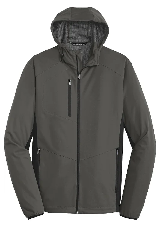 Port Authority Mens Active Wind & Water Resistant Full Zip Hooded Jacket - Steel Grey/Deep Black