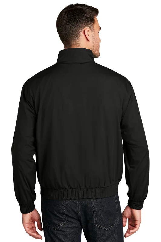 Port Authority Mens Classic Poplin Wind & Water Resistant Full Zip Jacket - Black