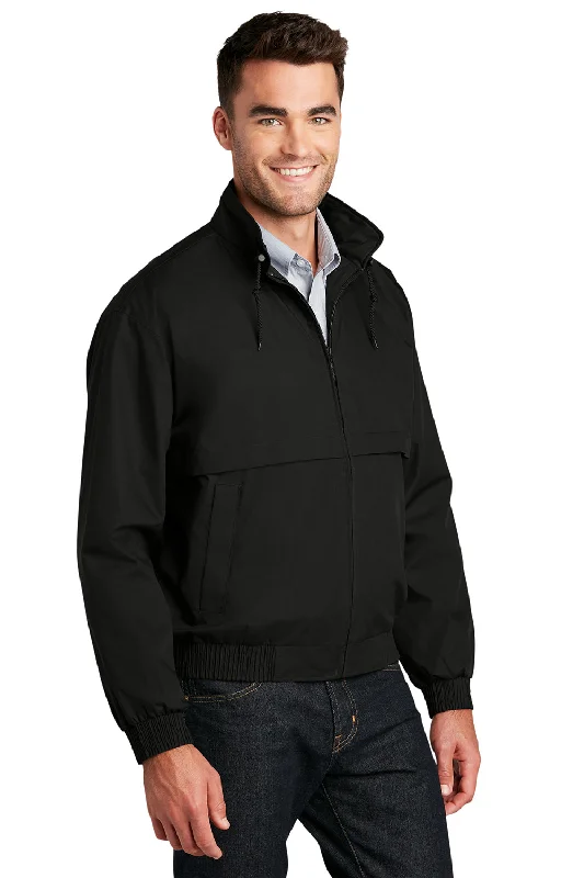 Port Authority Mens Classic Poplin Wind & Water Resistant Full Zip Jacket - Black