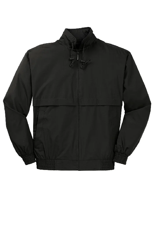 Port Authority Mens Classic Poplin Wind & Water Resistant Full Zip Jacket - Black