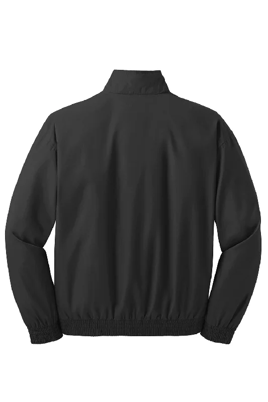 Port Authority Mens Classic Poplin Wind & Water Resistant Full Zip Jacket - Black