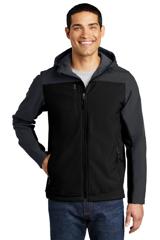 Port Authority Mens Core Wind & Water Resistant Full Zip Hooded Jacket - Black/Battleship Grey