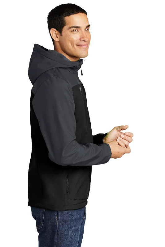 Port Authority Mens Core Wind & Water Resistant Full Zip Hooded Jacket - Black/Battleship Grey