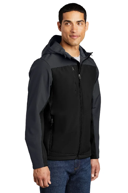 Port Authority Mens Core Wind & Water Resistant Full Zip Hooded Jacket - Black/Battleship Grey