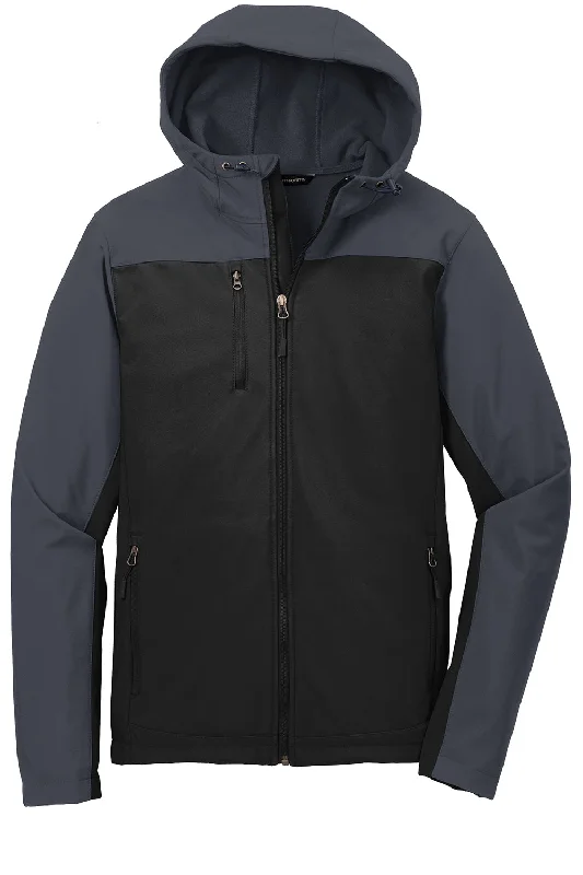 Port Authority Mens Core Wind & Water Resistant Full Zip Hooded Jacket - Black/Battleship Grey