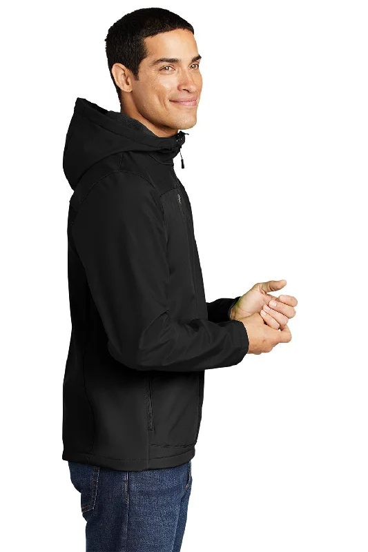 Port Authority Mens Core Wind & Water Resistant Full Zip Hooded Jacket - Black