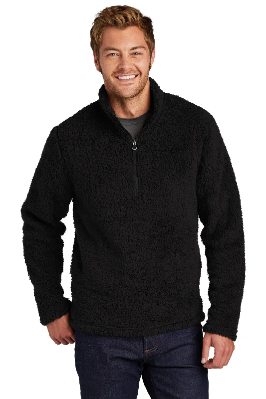 Port Authority Mens Cozy Sherpa Fleece 1/4 Zip Jacket - Black