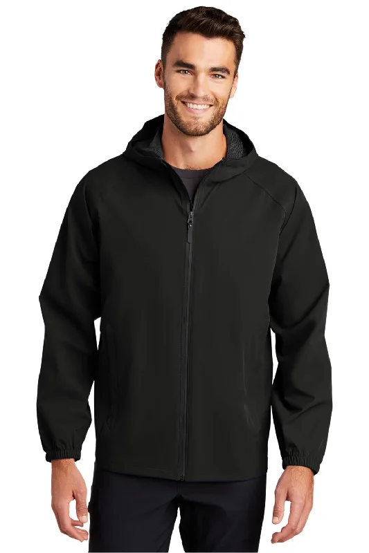 Port Authority Mens Essential Waterproof Full Zip Hooded Rain Jacket - Deep Black