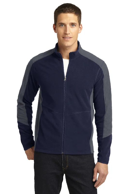 Port Authority Mens Full Zip Microfleece Jacket - True Navy Blue/Pearl Grey - Closeout