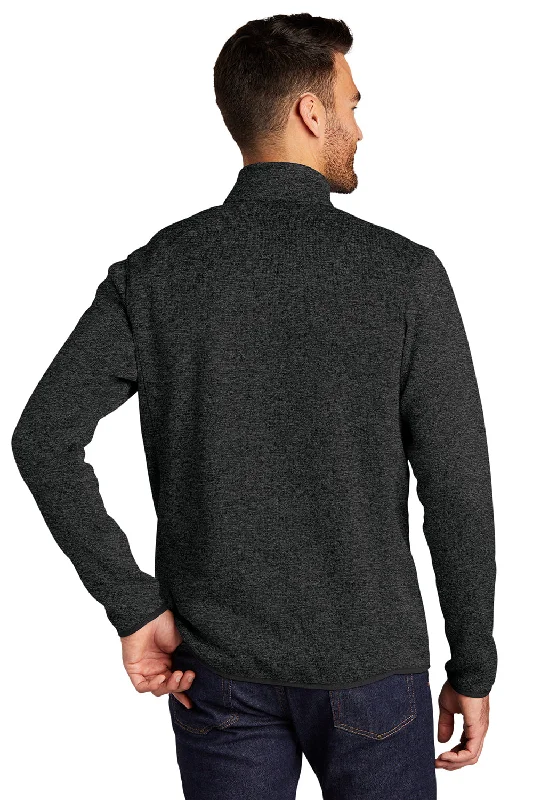 Port Authority Mens Full Zip Sweater Fleece Jacket - Heather Black