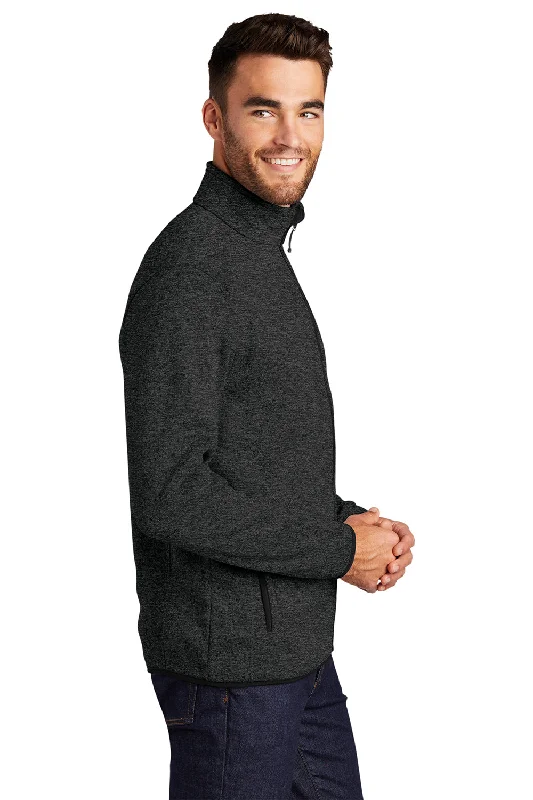 Port Authority Mens Full Zip Sweater Fleece Jacket - Heather Black