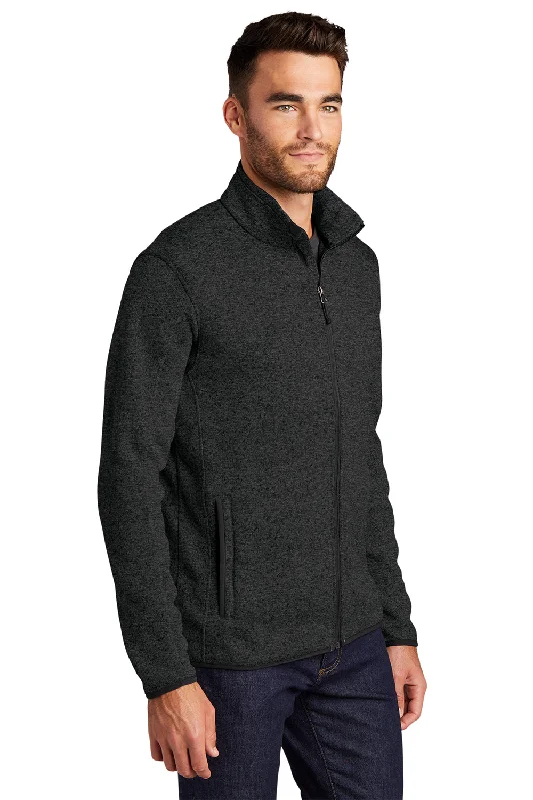 Port Authority Mens Full Zip Sweater Fleece Jacket - Heather Black