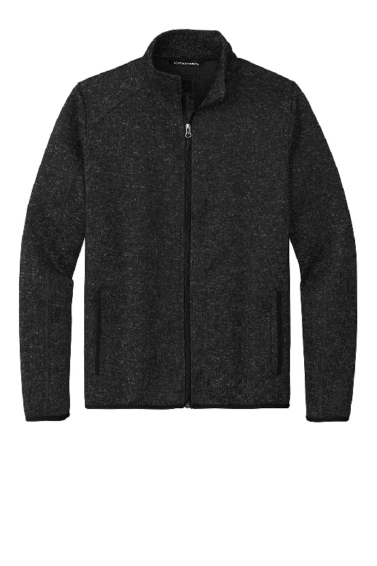 Port Authority Mens Full Zip Sweater Fleece Jacket - Heather Black