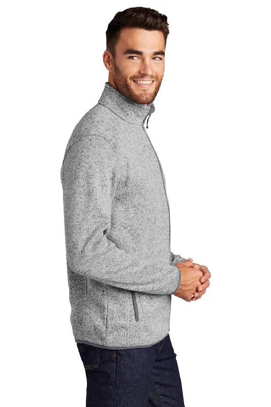 Port Authority Mens Full Zip Sweater Fleece Jacket - Heather Grey