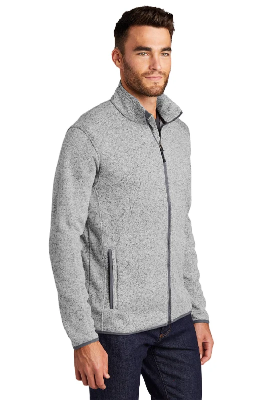 Port Authority Mens Full Zip Sweater Fleece Jacket - Heather Grey