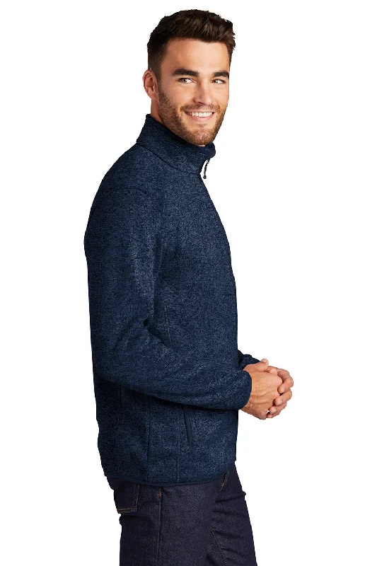 Port Authority Mens Full Zip Sweater Fleece Jacket - Heather River Navy Blue