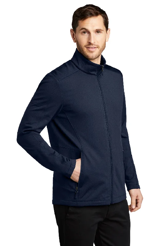 Port Authority Mens Grid Fleece Full Zip Jacket - River Navy Blue