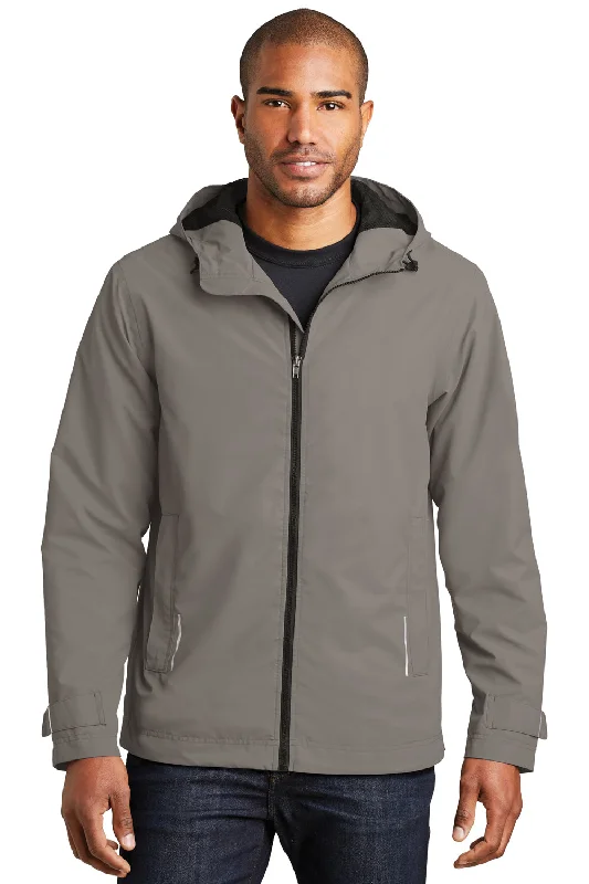 Port Authority Mens Northwest Slicker Waterproof Full Zip Hooded Jacket - Northern Grey