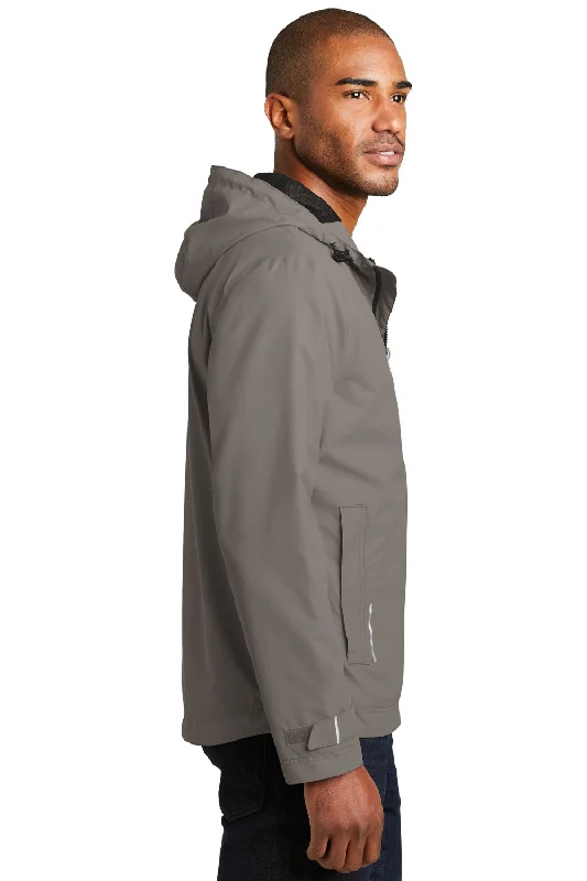 Port Authority Mens Northwest Slicker Waterproof Full Zip Hooded Jacket - Northern Grey