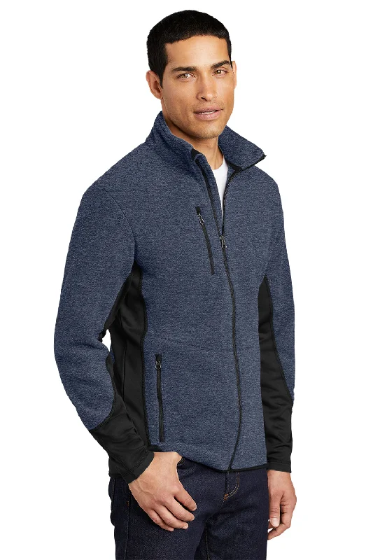 Port Authority Mens R-Tek Pro Pill Resistant Fleece Full Zip Jacket - Heather Navy Blue/Black