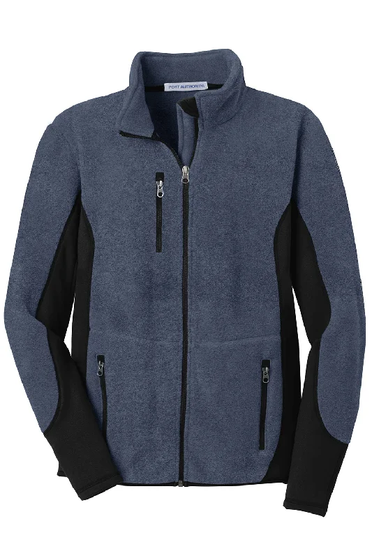 Port Authority Mens R-Tek Pro Pill Resistant Fleece Full Zip Jacket - Heather Navy Blue/Black