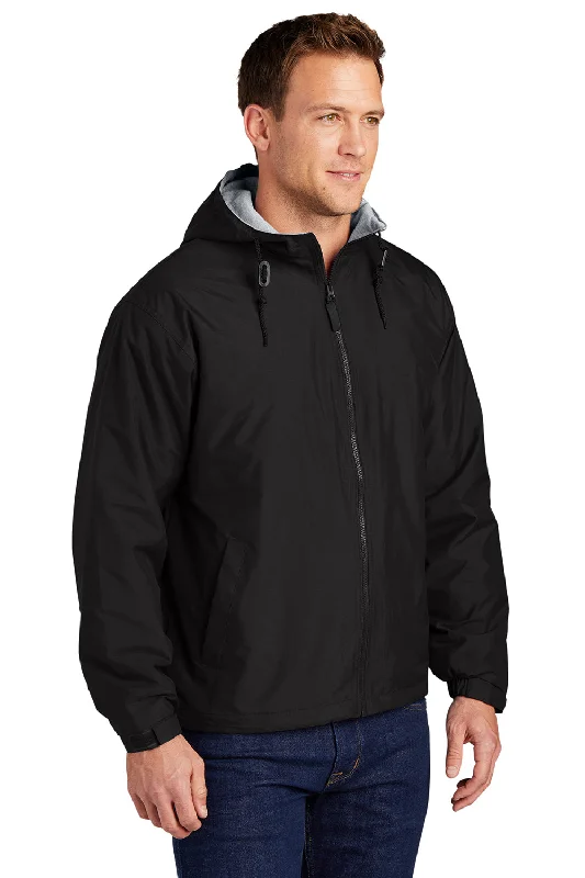 Port Authority Mens Team Wind & Water Resistant Full Zip Hooded Jacket - Black