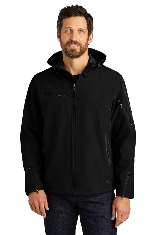 Port Authority Mens Wind & Water Resistant Full Zip Hooded Jacket - Black/Engine Red